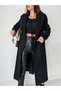 Black Belted Lined Cashmere Coat with Pocket Detail (Full Fit) New Season Beeke-6780 - 2