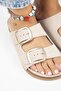 Irene Women's Genuine Leather Double Buckle Beige Slippers - 4