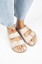 Irene Women's Genuine Leather Double Buckle Beige Slippers - 3
