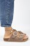 Irene Genuine Leather Double Buckle Mink Slippers - 2