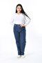 Women's Large Size Navy Blue High Waist 5 Pocket Lycra Jeans 65N38391 - 4