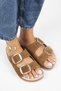 Irene Genuine Leather Double Buckle Tan Slippers - 3