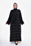 Hijap Black Dubai Silk Brown Line Detailed Abaya Ferace Standard Size 38-44 Compatible - 5