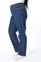 Women's Large Size Navy Blue High Waist 5 Pocket Lycra Jeans 65N38391 - 7