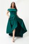 Women's Emerald Green Boat Neck Plus Size Satin Evening Dress & Graduation Dress