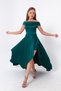 Women's Petrol Boat Neck Satin Evening Dress & Graduation Dress - 4