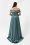 Women's Turquoise Boat Neck Plus Size Satin Evening Dress & Graduation Dress - 5