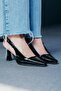Women's Open Back Short Heeled Shoes Niola Black Patent Leather