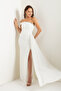 Women's White Slim Fit One Shoulder Stone Long Evening Dress