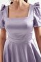 Women's Lilac Balloon Sleeve Flared Cut Mini Satin Evening Dress - 4