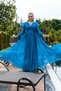 Women's Indigo Slim Fit Balloon Sleeve V-Neck Long Evening Dress