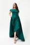 Women's Emerald Green Boat Neck Plus Size Satin Evening Dress & Graduation Dress - 4