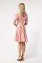 Women's Powder Balloon Sleeve Flared Cut Mini Satin Evening Dress - 5