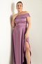 Women's Lavender Boat Neck Plus Size Satin Evening Dress & Graduation Dress - 3