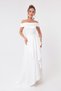 Women's White Boat Neck Satin Evening Dress & Graduation Dress - 3