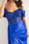 Women's Cobalt Slim Fit Boat Neck Underwire Corset Long Evening Dress - 4