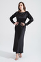 Women's Black Backless Midi Satin Evening Dress - 5