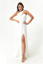 Women's White Slim Fit One Shoulder Slit Long Evening Dress - 3