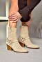T 296094002   Beige Suede Cowboy Model Thick Soled Women's Boots - 2