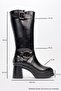 Rock Black Leather Buckle Zippered Women's Platform Heeled Boots - 4