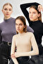 Women's Black Cream Gray 3-Piece Finger Detailed Body