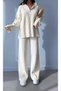 Women's Ribbed Collar Zippered Leg Slits Side Zipper Knitwear Suit Ecru - 6