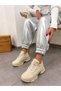 Beige Leather (Leo) Leopard Detailed Women's Lace-up Sneakers - 7