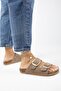 Irene Genuine Leather Double Buckle Mink Slippers - 6