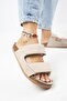 Vina Women's Genuine Leather Velcro Beige Slippers - 6