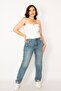 Women's Large Size Blue Ripped Detailed Washed Effect 5 Pocket Jeans 65n33760 - 6