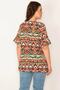 Women's Large Size Khaki V-Neck Flounce Sleeve Blouse 65n32088 - 5