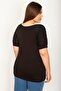 Women's Large Size Black Sleeve Detailed Viscose Blouse 65n26416 - 5