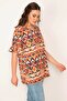 Women's Plus Size Orange V-Neck Flounce Sleeve Blouse 65n32088
