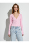 Knitwear Corded Crop Cardigan - Long Sleeve and Buttons - 3
