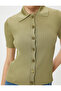Polo Neck Sweater Knitwear Ribbed Buttoned Short Sleeve Viscose - 5