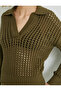 Openwork Knitwear Sweater Polo Collar Long Sleeve - 5