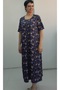 Navy Blue Floral Print Short-Sleeved Combed Cotton Viscose Dress - 3