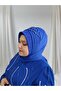 Cobalt Blue Embroidered Ready Wrap Ready Turban Evening Dress Wrap - 3
