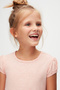 Light Pink Melange Basic Girl's Crew Neck Watermelon Sleeve T-Shirt - 3
