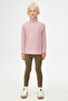 Powder Pink Basic Winter Full Turtleneck Long Sleeve Girls' T-Shirt