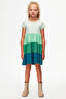 Soft Green-Dark Petrol Layered Colorful Girls' Short Sleeve Dress