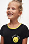 Black Smiley Face Girl Patterned Lovetti Smile Printed Short Sleeve Dress - 3