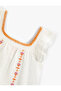 Muslin Blouse Embroidered Ruffle Sleeves Square Neck Cotton - 3