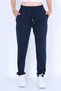 Women's Navy Blue Large Size High Waist Ribbed Winter Diver Fabric Sweatpants