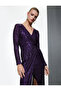 Long Evening Dress Double Breasted Sequin Sequin Embroidered Long Sleeve V-Neck Asymmetrical Cut - 2