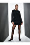 Mini Dress Long Bat Sleeve Round Neck with Sequin Sequin Embroidery Detail - 3