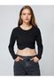 Shiny Stone T-Shirt Crop Long Sleeve Ribbed Crew Neck - 3
