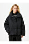 Oversize Puffer Jacket Stand Collar Pocket Snap Closure - 3