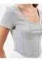 Corset Detailed T-Shirt Slim Fit Short Sleeve U Neck Cotton - 5