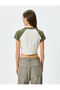 College Crop T-Shirt V-Neck Short Sleeve Cotton - 4